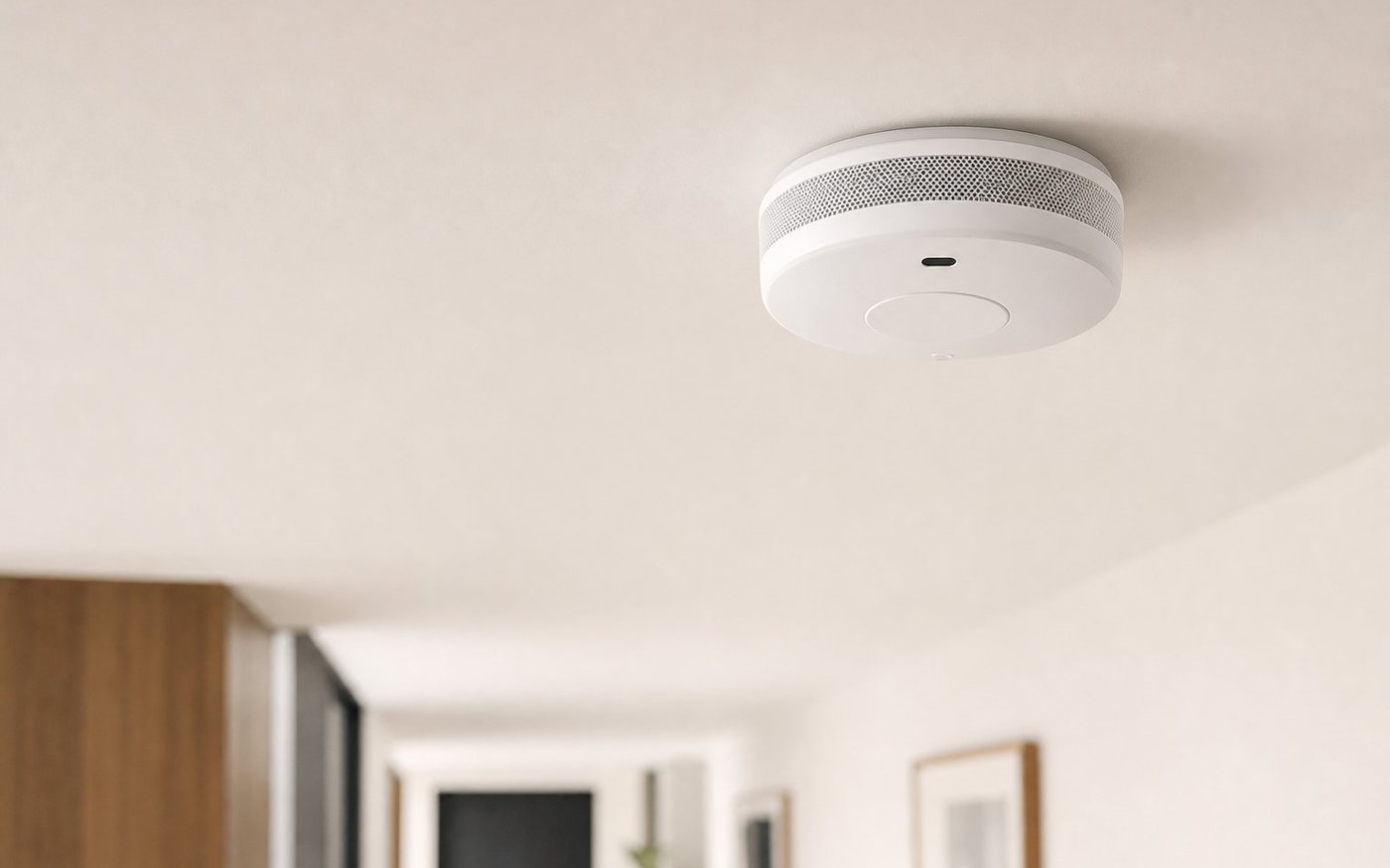 Smoke and carbon monoxide detector installed on a home ceiling